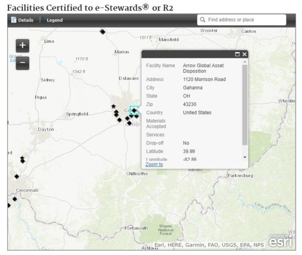 Interactive Map for Finding a   Certified Electronics Recycler in your area.