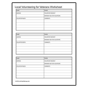 Youth Squad® Volunteering for Veterans Worksheet