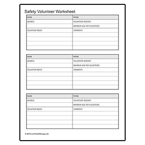 Youth Squad® Safety Volunteer Worksheet