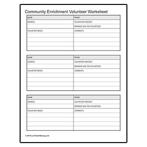 Youth Squad® Community Enrichment Volunteer Worksheet