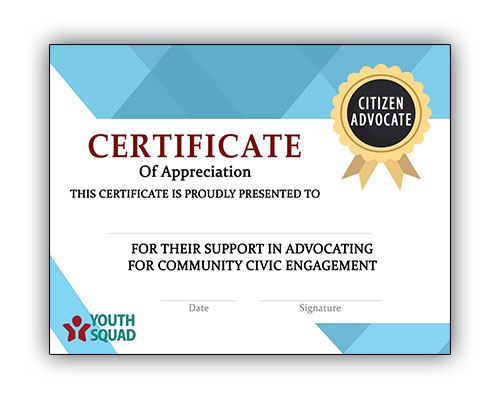 Thank You Certificates for Volunteers and Supporters - Youth Squad