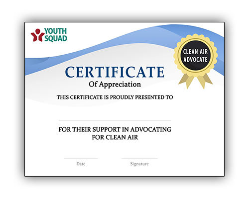 Youth Squad® Volunteer Thank You Certificate