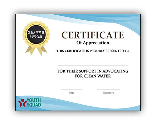 Youth Squad® Volunteer Thank You Certificate