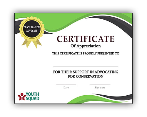 Youth Squad® Volunteer Thank You Certificate