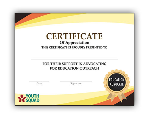 Youth Squad® Volunteer Thank You Certificate