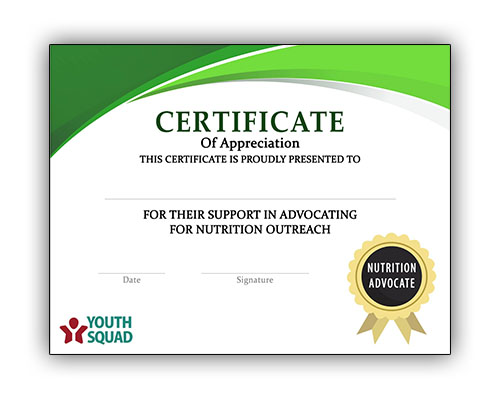 Youth Squad® Volunteer Thank You Certificate