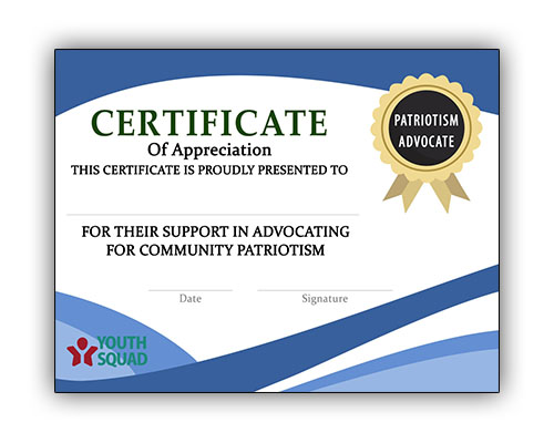 Youth Squad® Volunteer Thank You Certificate