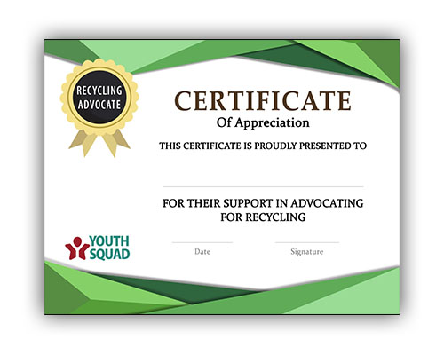 Youth Squad® Volunteer Thank You Certificate