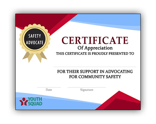 Youth Squad® Volunteer Thank You Certificate