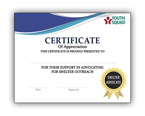 Thank You Certificates for Volunteers and Supporters - Youth Squad