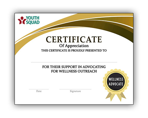 Youth Squad® Volunteer Thank You Certificate